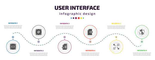 Poster - user interface infographic element with icons and 6 step or option. user interface icons such as subtraction, at, new file, next page, full screen, waiting vector. can be used for banner, info