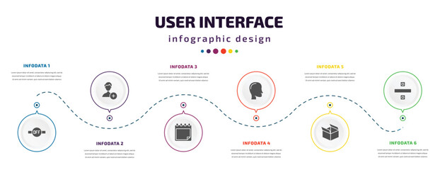 Poster - user interface infographic element with icons and 6 step or option. user interface icons such as desactivate, add user, padnote, head, open box, division vector. can be used for banner, info graph,