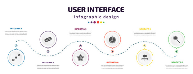 Poster - user interface infographic element with icons and 6 step or option. user interface icons such as enl