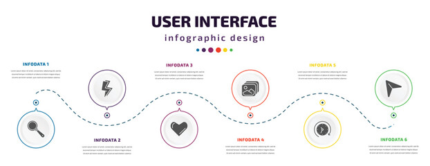Poster - user interface infographic element with icons and 6 step or option. user interface icons such as look, lightining, minimal, gallery, history, cursor vector. can be used for banner, info graph, web,