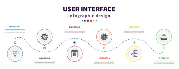 Poster - user interface infographic element with icons and 6 step or option. user interface icons such as anchor point, tings, note blog, right tings, left side alignment, file inbox vector. can be used for