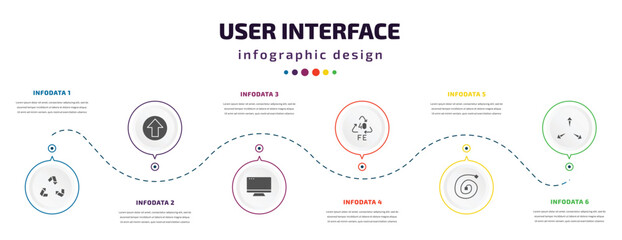 Poster - user interface infographic element with icons and 6 step or option. user interface icons such as recycle, up arrow fold button, display, 40 fe, spiral tool, expand arrows vector. can be used for