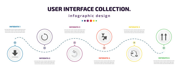 Poster - user interface collection. infographic element with icons and 6 step or option. user interface collection. icons such as big download arrow, restart, refresh left arrow, wait cursor, job transition,