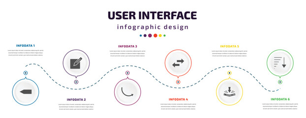 Poster - user interface infographic element with icons and 6 step or option. user interface icons such as blank left arrow, make, round right arrow, opposite directions, bending, sorting vector. can be used
