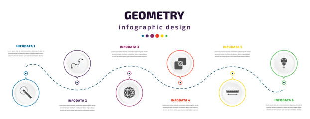 Poster - geometry infographic element with icons and 6 step or option. geometry icons such as quick selection, spline, icosahedron, unite, measure, front vector. can be used for banner, info graph, web,