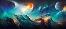 Abstract Blue Ocean Smoke Moon Background