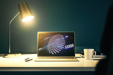 Aufkleber - Abstract creative fingerprint concept on modern laptop screen. 3D Rendering