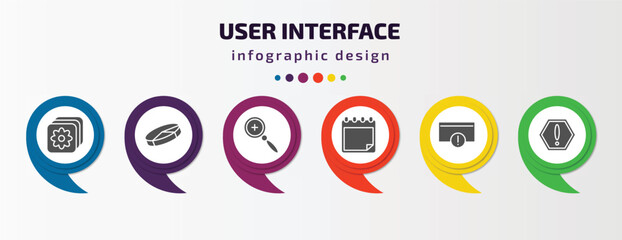 Poster - user interface infographic template with icons and 6 step or option. user interface icons such as pic, 3d pie chart, zoom, padnote, error page, exclamation button vector. can be used for banner,