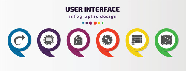 Poster - user interface infographic template with icons and 6 step or option. user interface icons such as forward, side menu, envelope, close, table for data, play vector. can be used for banner, info