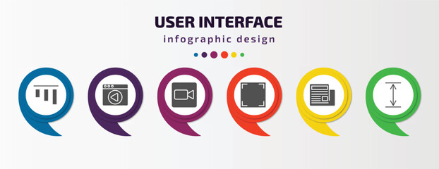 Poster - user interface infographic template with icons and 6 step or option. user interface icons such as top alignment, video in browser, facetime, screen in white, newspaper folded, height vector. can be