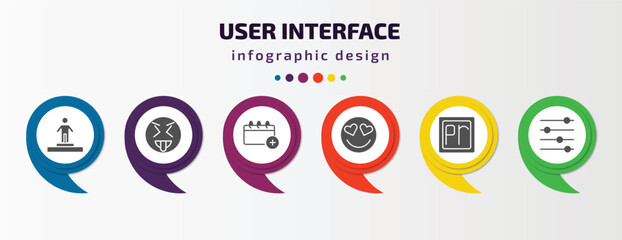 Poster - user interface infographic template with icons and 6 step or option. user interface icons such as about successful man, insolent, add event, in love smile, premier, adjustment vector. can be used
