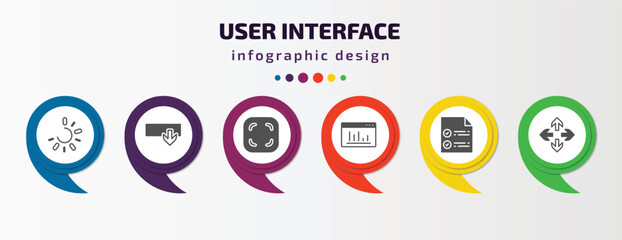 Poster - user interface infographic template with icons and 6 step or option. user interface icons such as loading process, text out, rounded corners square, window graphic, confirmity, move arrows vector.