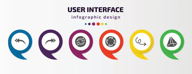 Poster - user interface infographic template with icons and 6 step or option. user interface icons such as turn left only, right drawn arrow, continuous, rotating arrows, sketch loop arrow, triangular