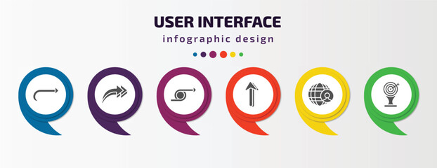 Poster - user interface infographic template with icons and 6 step or option. user interface icons such as rotate arrow, 3d turn right arrow, right loop arrow, 3d up user interface, archery champion vector.