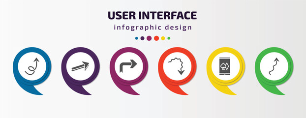 Poster - user interface infographic template with icons and 6 step or option. user interface icons such as swirly arrow, 3d forward arrow, right arrow with turn, squiggly online gambling, with scribble