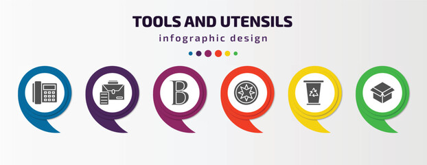 Poster - tools and utensils infographic template with icons and 6 step or option. tools and utensils icons su