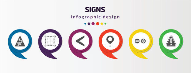 Poster - signs infographic template with icons and 6 step or option. signs icons such as snake, borders, is less than, placeholders, mathematical, alert vector. can be used for banner, info graph, web,