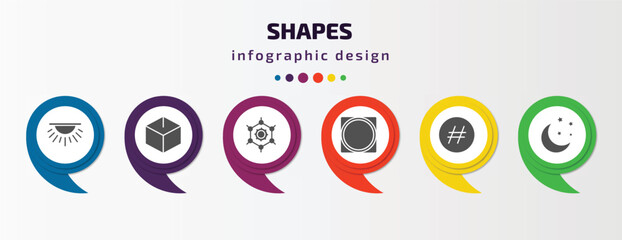 Poster - shapes infographic template with icons and 6 step or option. shapes icons such as dome light, blank cube, framework, vignette, hash key, clear night vector. can be used for banner, info graph, web,