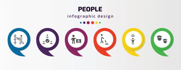 Poster - people infographic template with icons and 6 step or option. people icons such as plumber working, team work success, radiologist working, man vacuuming, man with an idea, heads vector. can be used
