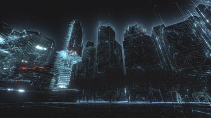 Wall Mural - smart city concept with abstract infographics. artificial intelligence technology, digital city, dat