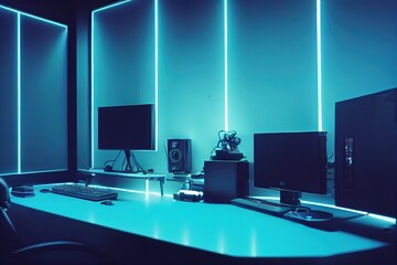 Poster - The office space is furnished with equipment. 3D illustration