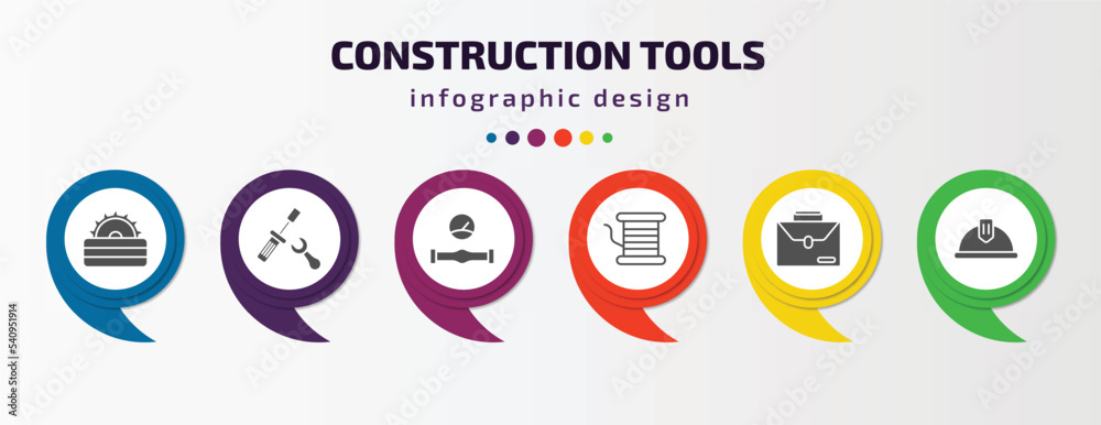construction tools infographic template with icons and 6 step or option ...