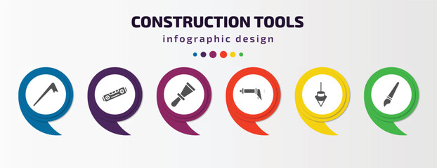 Poster - construction tools infographic template with icons and 6 step or option. construction tools icons su