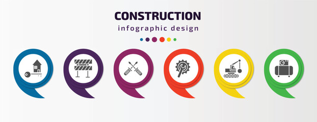 Poster - construction infographic template with icons and 6 step or option. construction icons such as home k