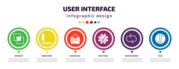 Aufkleber - user interface infographic element with icons and 6 step or option. user interface icons such as int