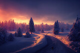 Fototapeta Na ścianę - Winter landscape at sunrise