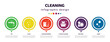 cleaning infographic element with icons and 6 step or option. cleaning icons such as tap, clean, cleaning window, clothes dish soap, liquid vector. can be used for banner, info graph, web,