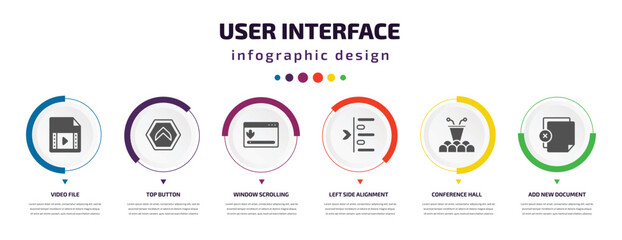 Poster - user interface infographic element with icons and 6 step or option. user interface icons such as vid