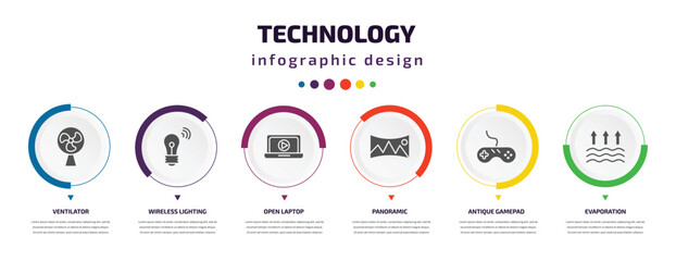 Poster - technology infographic element with icons and 6 step or option. technology icons such as ventilator,