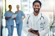 © Jesse Bettencourt/peopleimages.com - Medical, doctor and tablet for healthcare leader hospital, clinic and professional office, trust and quality service. Happy african medicine worker, expert surgeon and technology for online research
