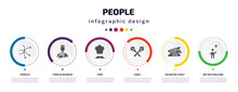 People Infographic Element With Icons And 6 Step Or Option. People Icons Such As Complex, Tumb Up Business Man, Chief, Lance, Validating Ticket, Boy With Balloon Vector. Can Be Used For Banner, Info
