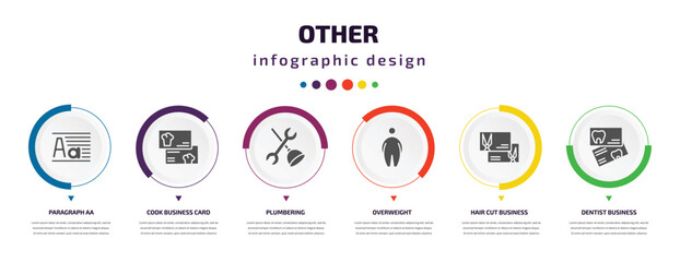 Poster - other infographic element with icons and 6 step or option. other icons such as paragraph aa, cook bu