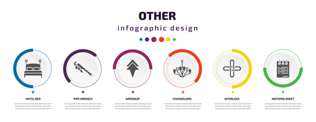 Poster - other infographic element with icons and 6 step or option. other icons such as hotel bed, pipe wrenc