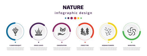Poster - nature infographic element with icons and 6 step or option. nature icons such as flower bouquet, gra
