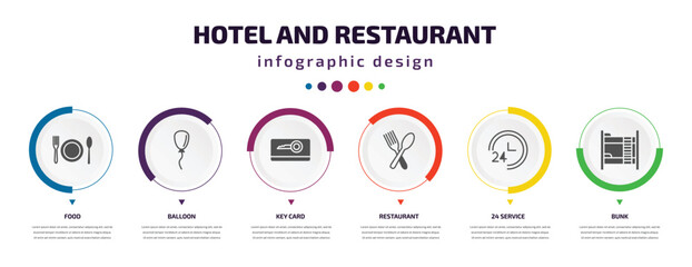 Poster - hotel and restaurant infographic element with icons and 6 step or option. hotel and restaurant icons