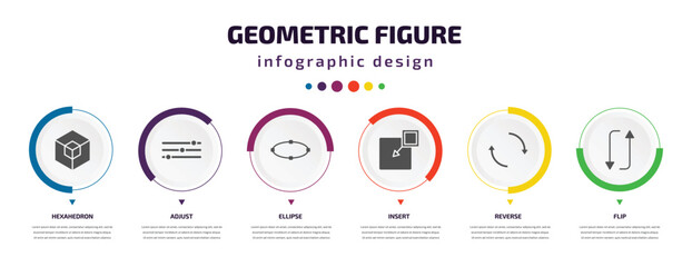 Poster - geometric figure infographic element with icons and 6 step or option. geometric figure icons such as