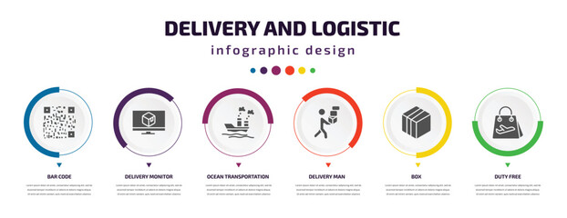 Poster - delivery and logistic infographic element with icons and 6 step or option. delivery and logistic ico
