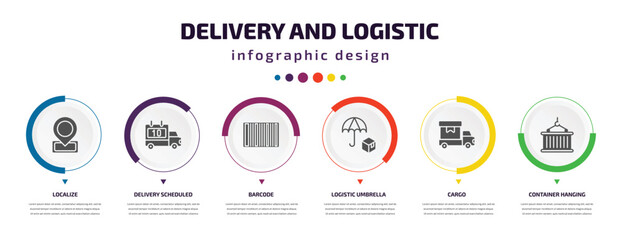 Poster - delivery and logistic infographic element with icons and 6 step or option. delivery and logistic ico