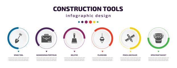 Poster - construction tools infographic element with icons and 6 step or option. construction tools icons suc