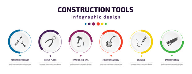Poster - construction tools infographic element with icons and 6 step or option. construction tools icons suc