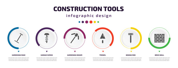 Poster - construction tools infographic element with icons and 6 step or option. construction tools icons suc