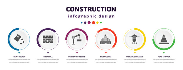 Poster - construction infographic element with icons and 6 step or option. construction icons such as paint b