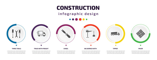 Poster - construction infographic element with icons and 6 step or option. construction icons such as three t