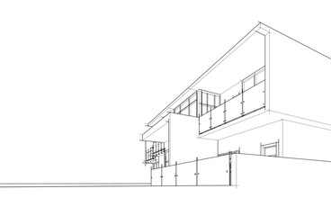 Architectural sketch of a house 3d illustration