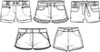 © Jasmin - Women Denim Shorts Sets Fashion Illustration, Vector, CAD, Technical Drawing, Flat Drawing, Template, Mockup.