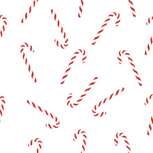 Christmas Candy Cane On White Background Pattern